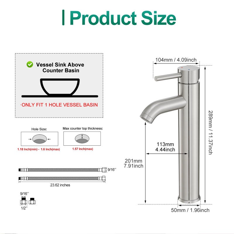 VOTON Vessel Sink Faucet Chrome Modern Tall Bathroom Faucets Single Handle One Hole Rv Vanity Lavatory Bathroom Sink Faucet - Image 4